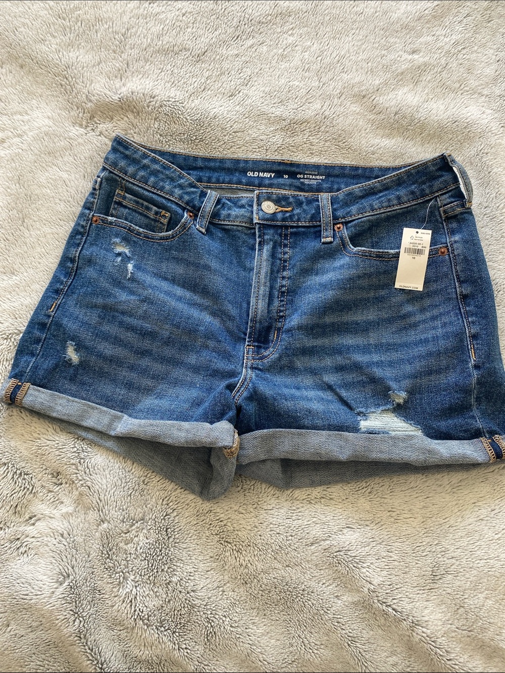 Old Navy OG Straight high rise Distressed Rolled-Hem Denim Shorts